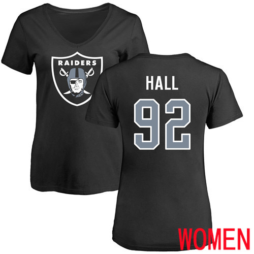 Oakland Raiders Black Women P J  Hall Name and Number Logo NFL Football #92 T Shirt->nfl t-shirts->Sports Accessory